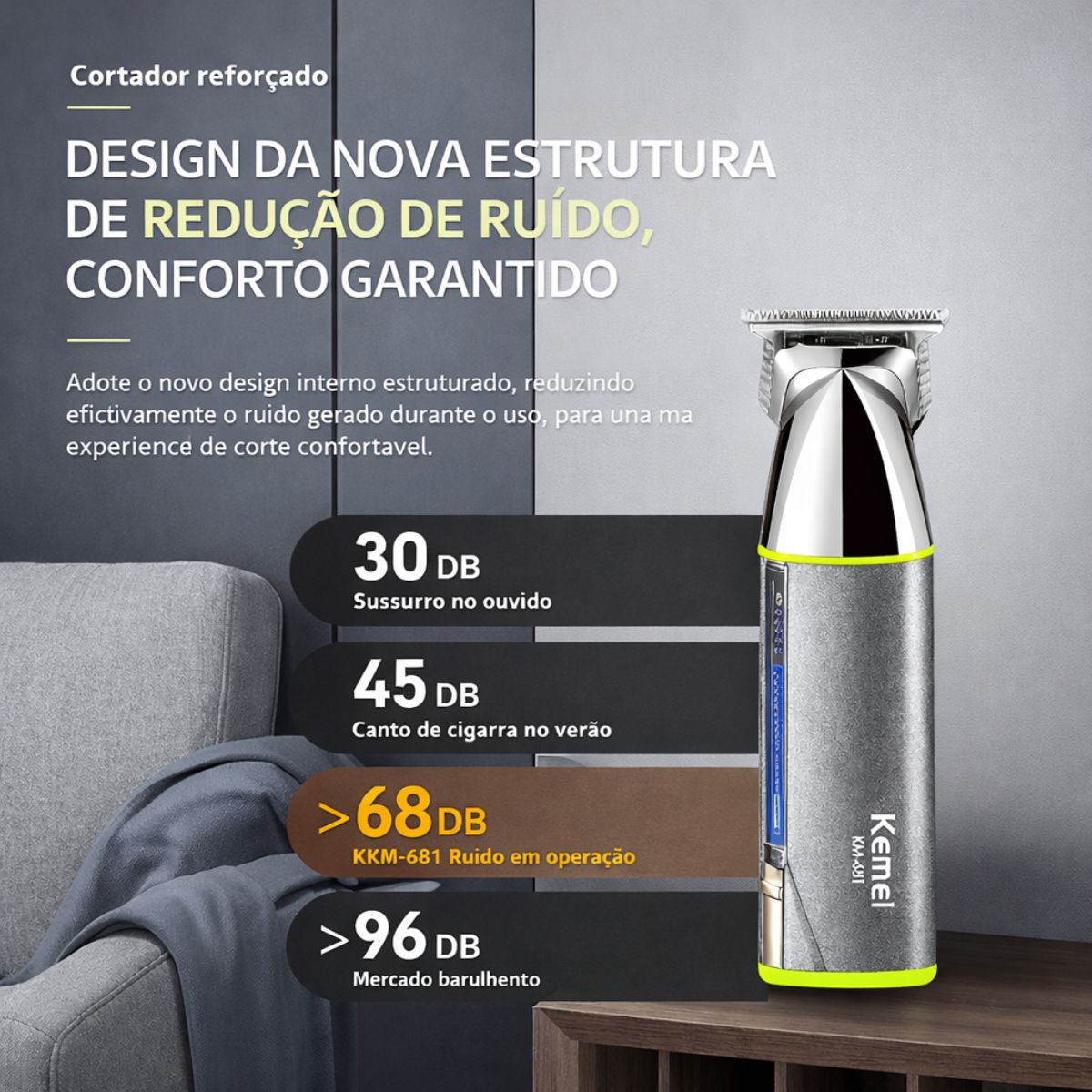 Máquina de Cortar Cabelo KEMEI-681 4 em 1 na Cor Verde - LFJ-KM-681
