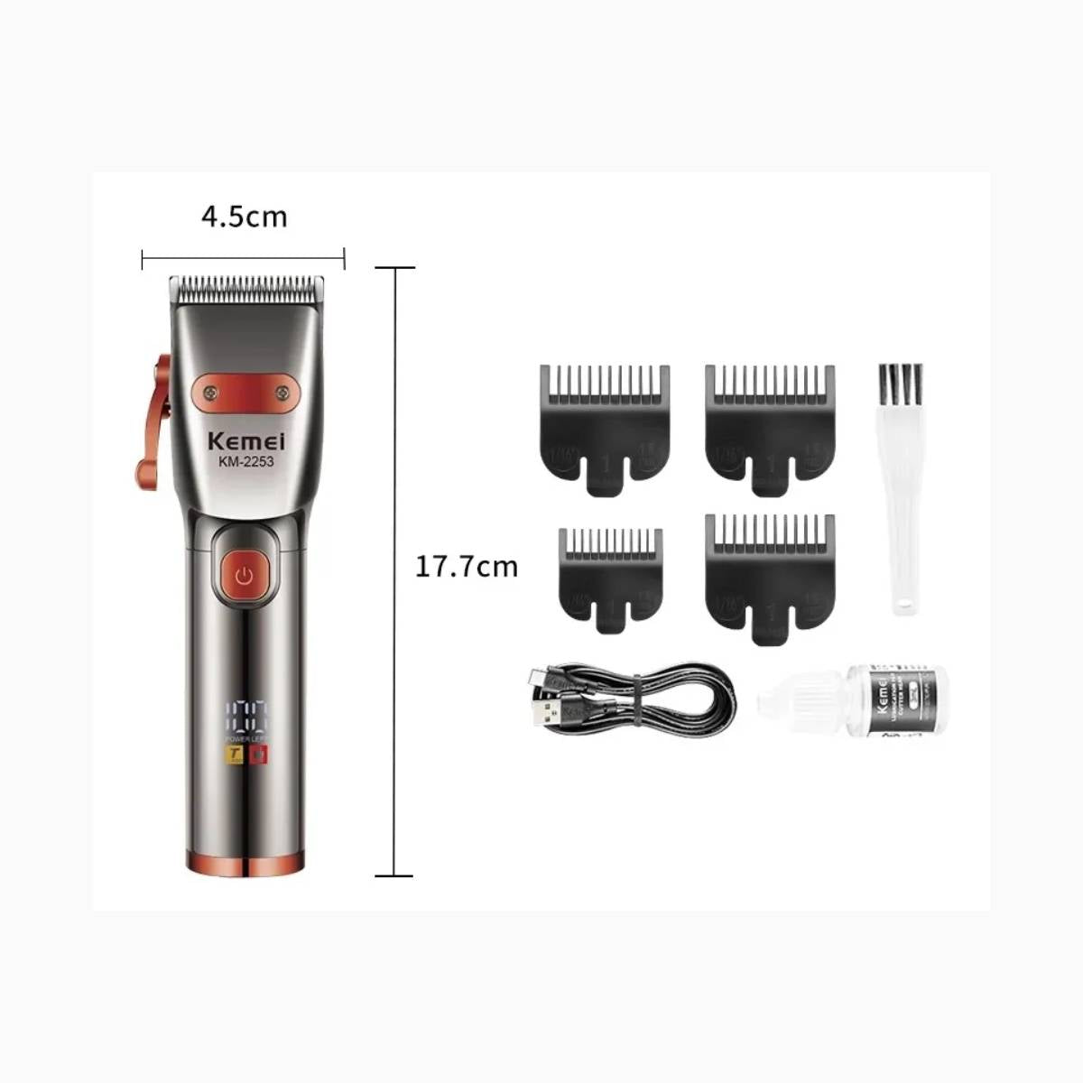 Máquina de Cortar Cabelo Kemei KM-2253 Vermelha Profissional e Sem Fio - KM-2253