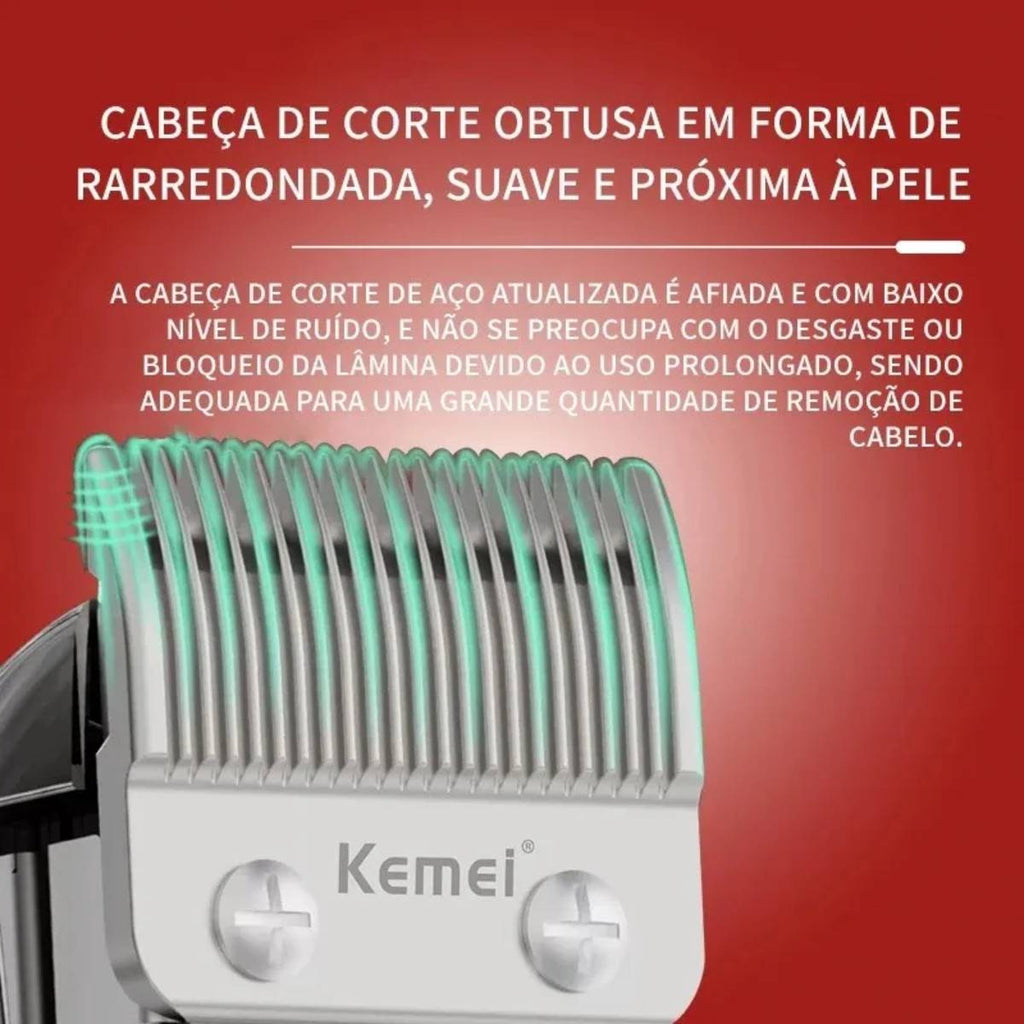 Máquina de Cortar Cabelo Kemei KM-2253 Vermelha Profissional e Sem Fio - KM-2253