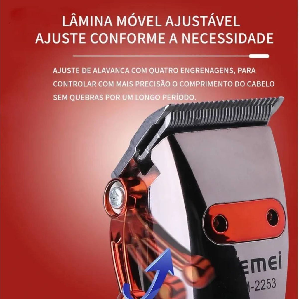 Máquina de Cortar Cabelo Kemei KM-2253 Vermelha Profissional e Sem Fio - KM-2253