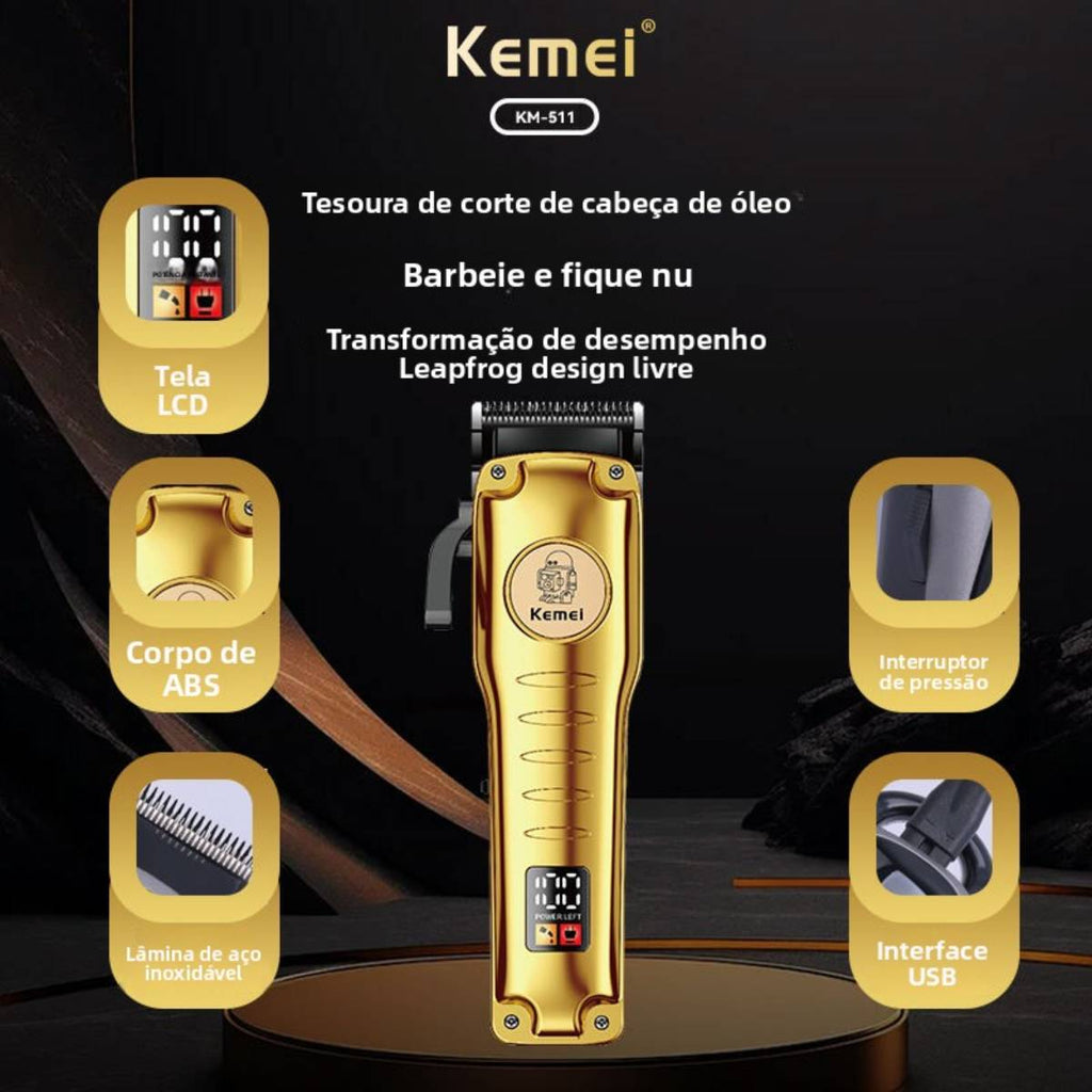 Máquina de Cortar Cabelo Profissional Kemei KM-511 Lâmina Ajustável - LFJ-KM-511