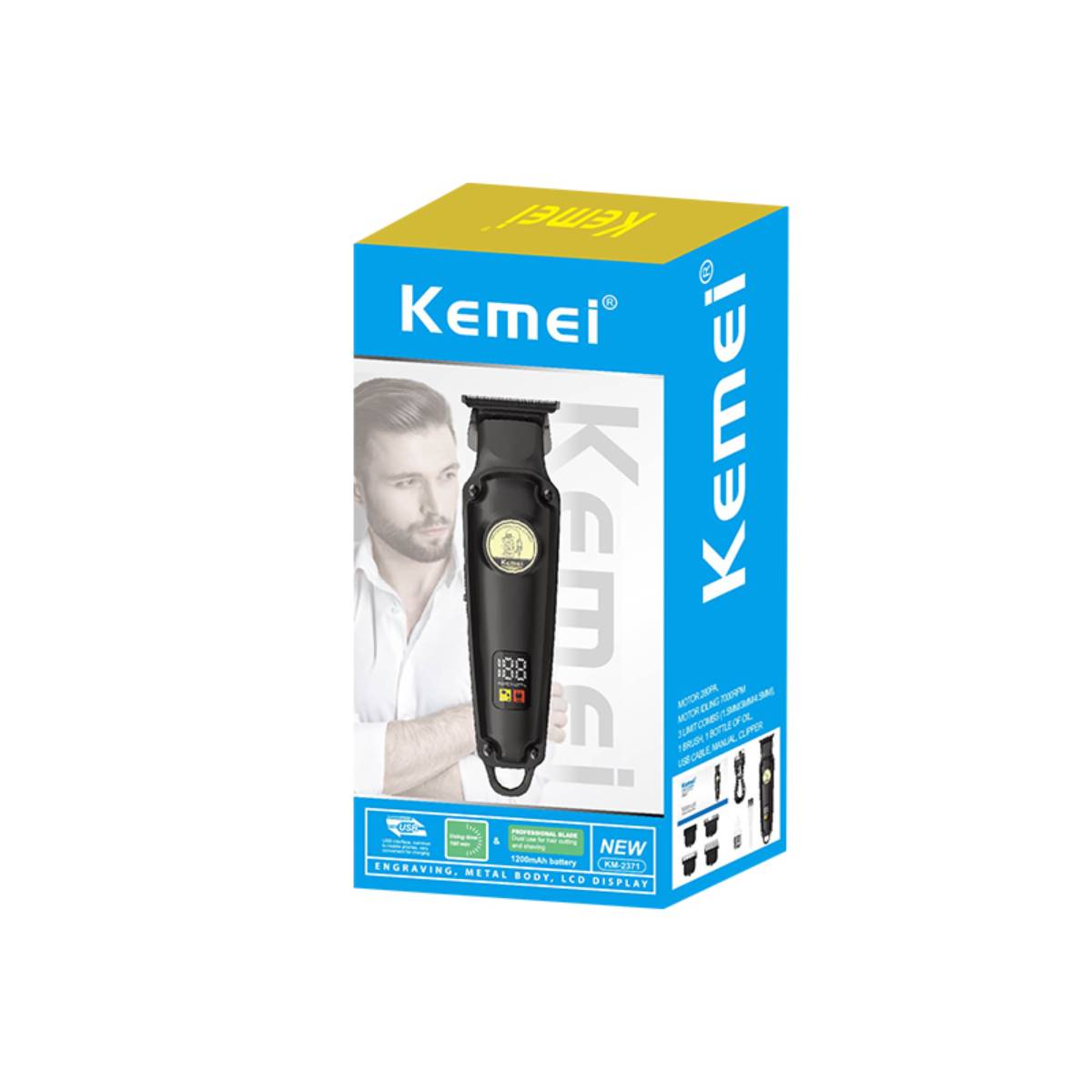 Máquina de Cortar Cabelo Profissional KM-2371 Elétrico Sem Fio USB - LFJ-KM-2371