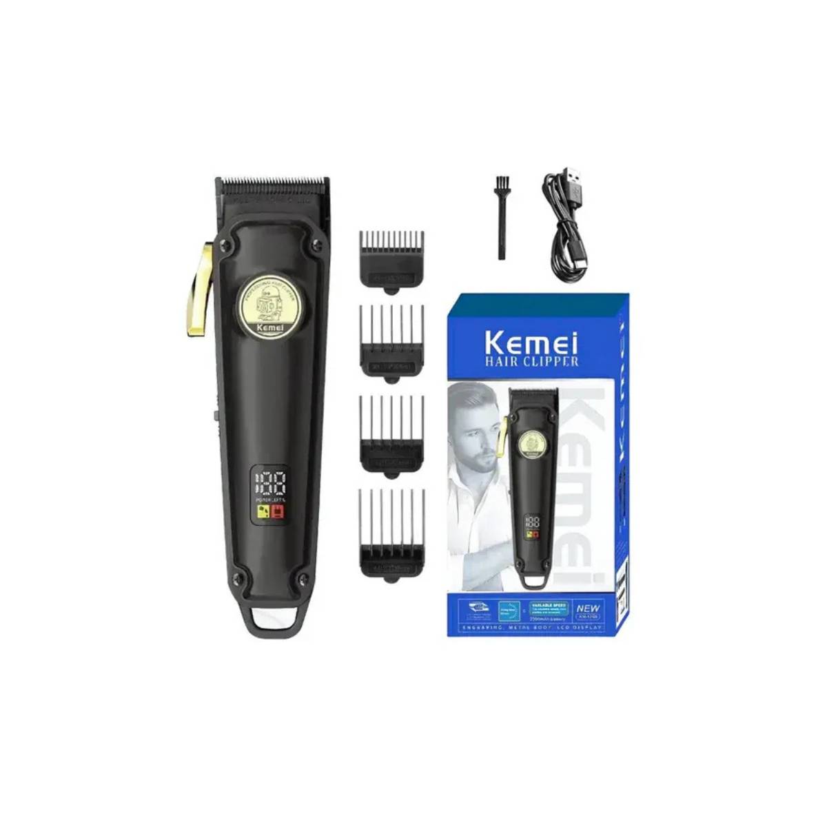 Máquina de Cortar Cabelo Profissional KM-2372 Elétrico Sem Fio USB - LFJ-KM-2372
