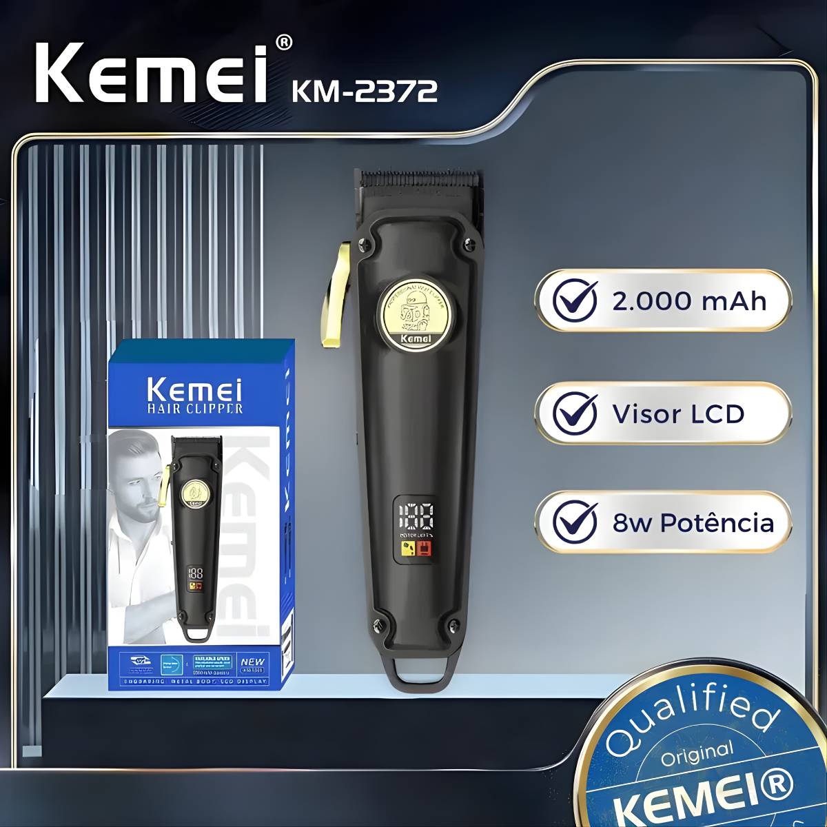Máquina de Cortar Cabelo Profissional KM-2372 Elétrico Sem Fio USB - LFJ-KM-2372