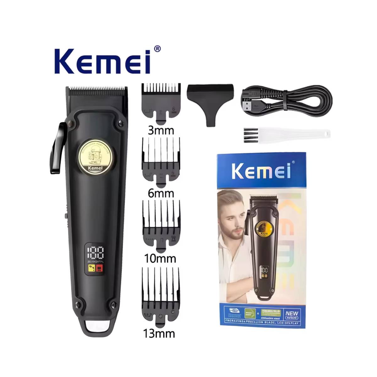 Máquina de Cortar Cabelo Profissional KM-2372 Elétrico Sem Fio USB - LFJ-KM-2372