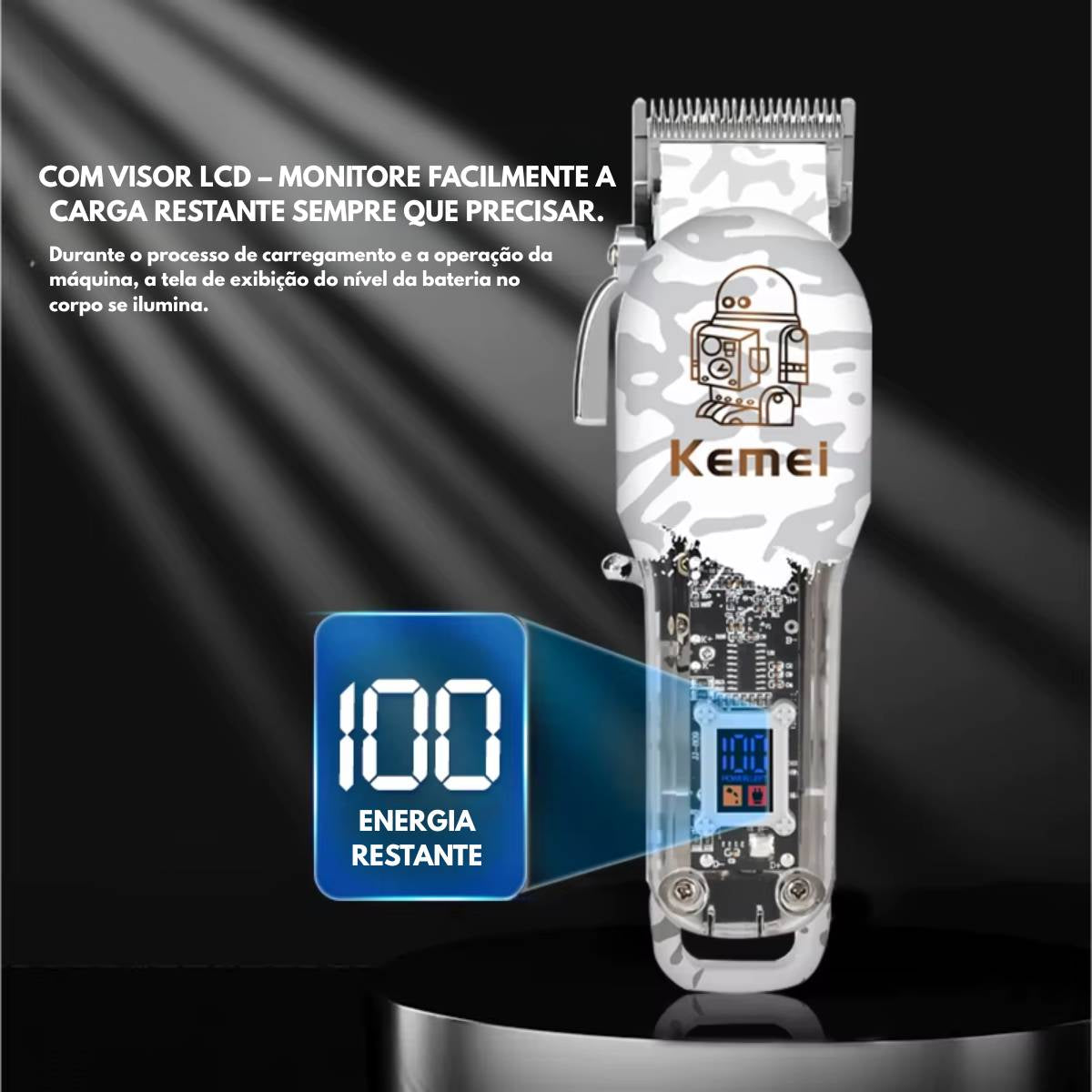 Máquina de Cortar Cabelo sem Fio KM-2137 Profissional com Tela Lcd - LFJ-KM-2137