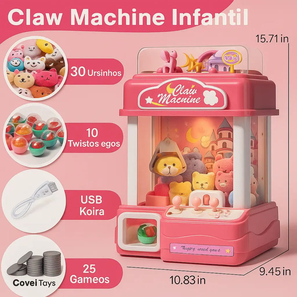 Máquina de Garras Extragrande Infantil Rosa com Pelúcias - A35040