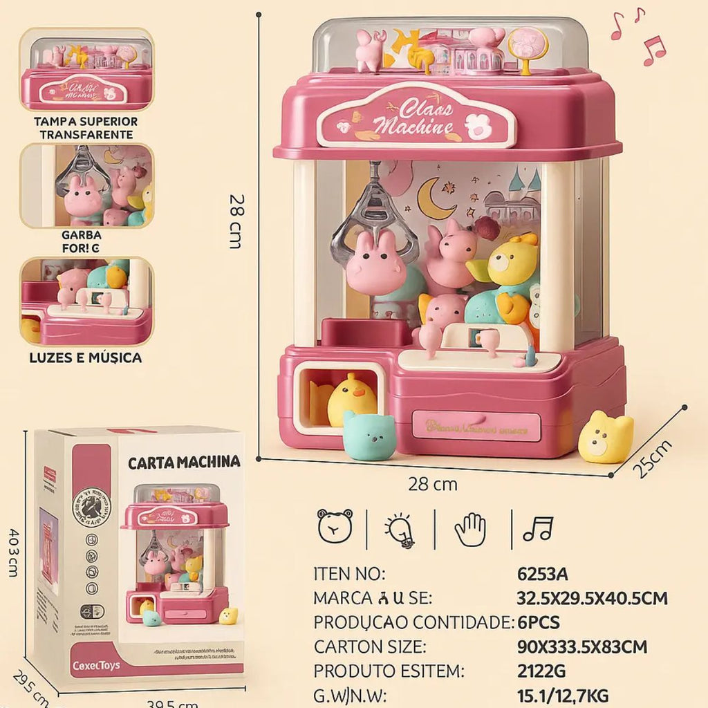 Máquina de Garras Extragrande Infantil Rosa com Pelúcias - A35040
