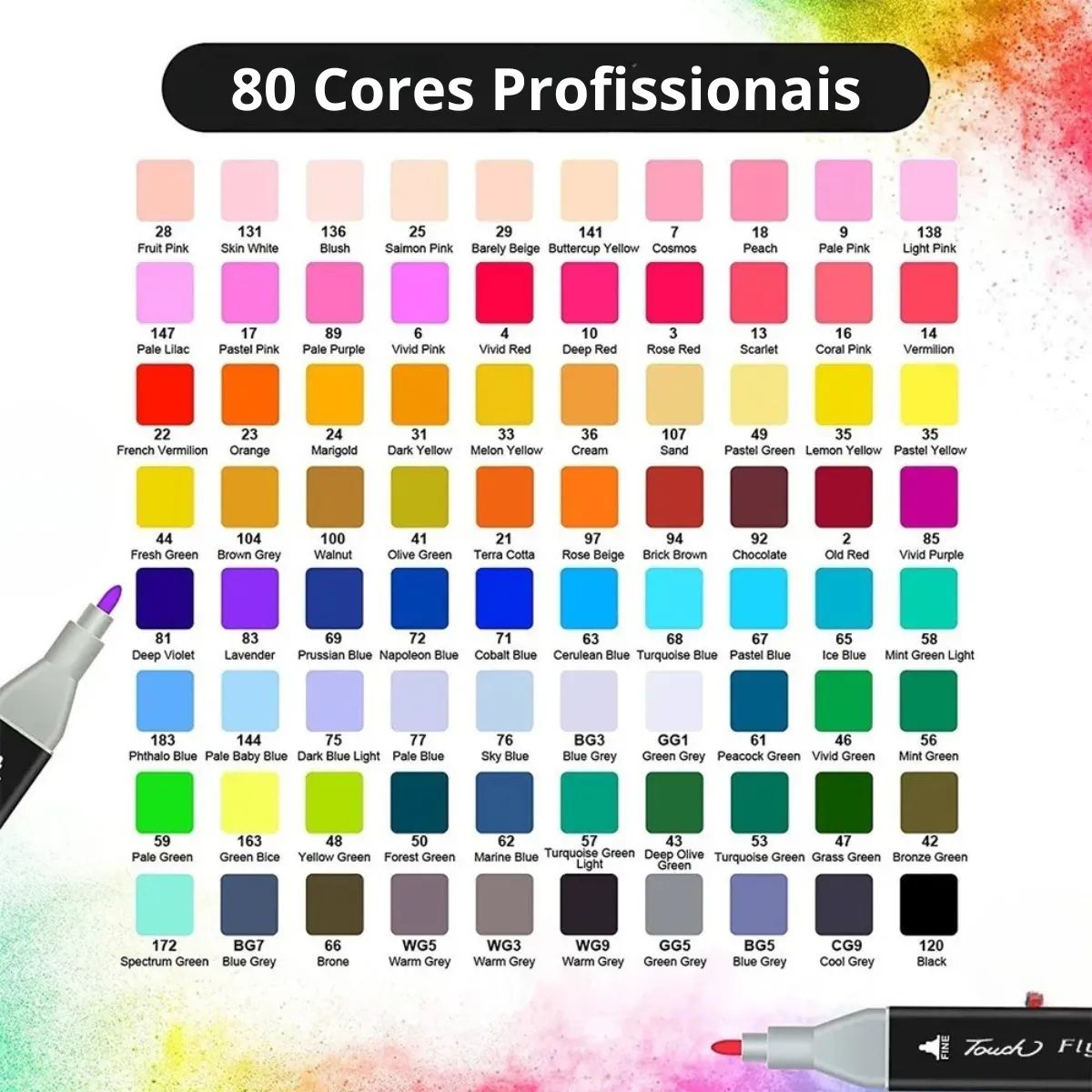 Marcadores Touch 80 Cores com Ponta Dupla e Estojo Organizador - MCA00006