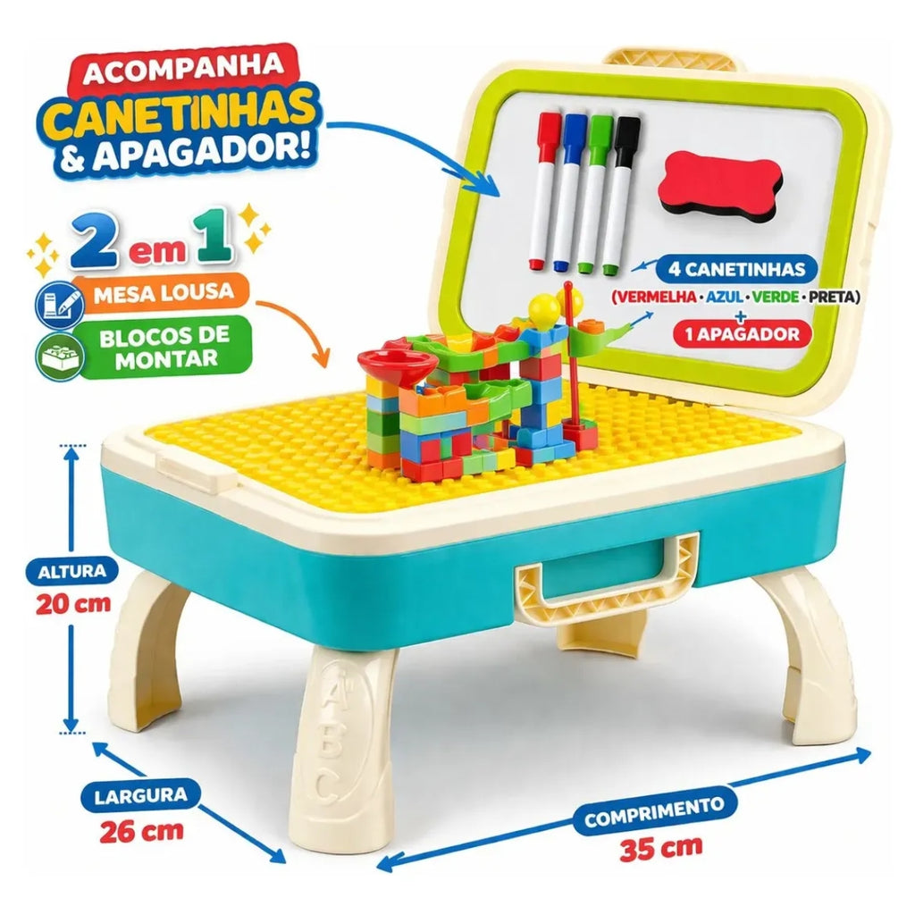 Mesa Infantil 2 em 1 Lousa e Blocos de Montar - TW886-3