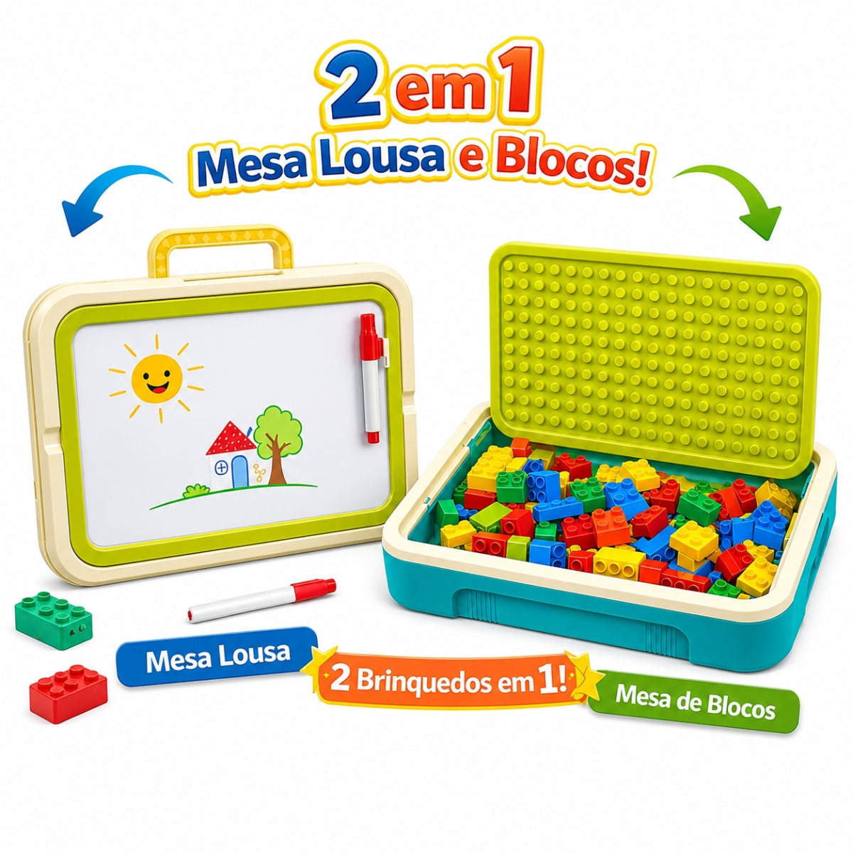 Mesa Infantil 2 em 1 Lousa e Blocos de Montar - TW886-3