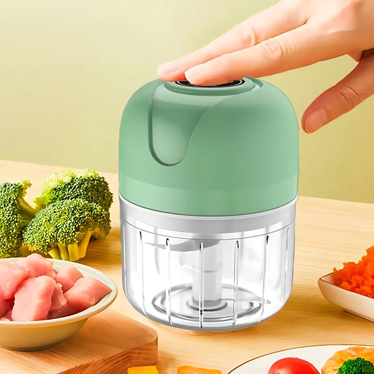 Mini Processador Elétrico de Alimentos Recarregável - XDX-1091-D5-Verde