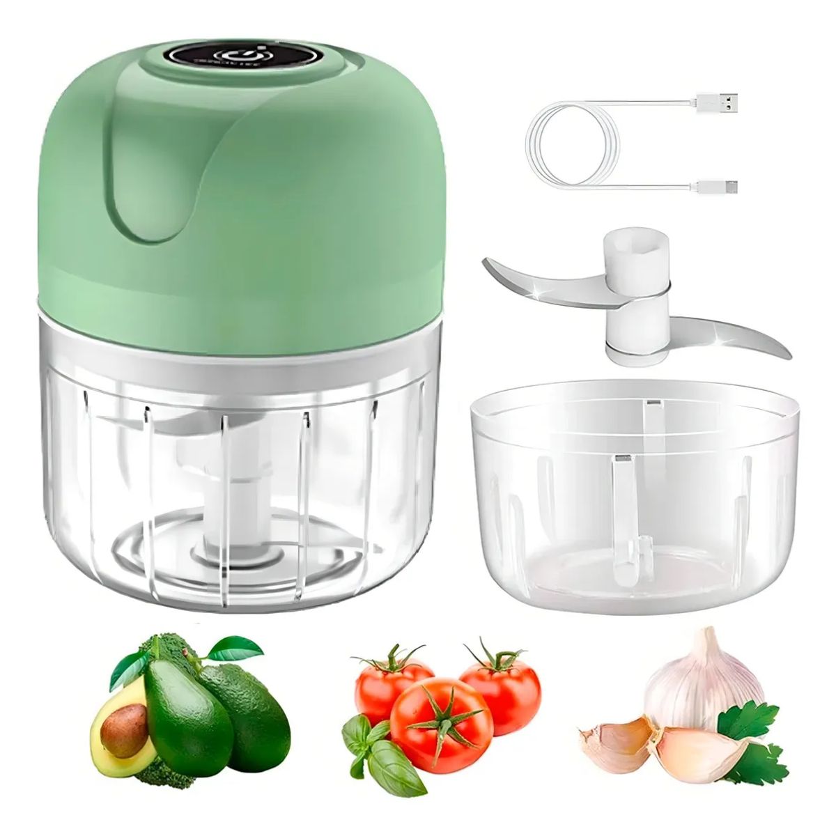 Mini Processador Elétrico de Alimentos Recarregável - XDX-1091-D5-Verde