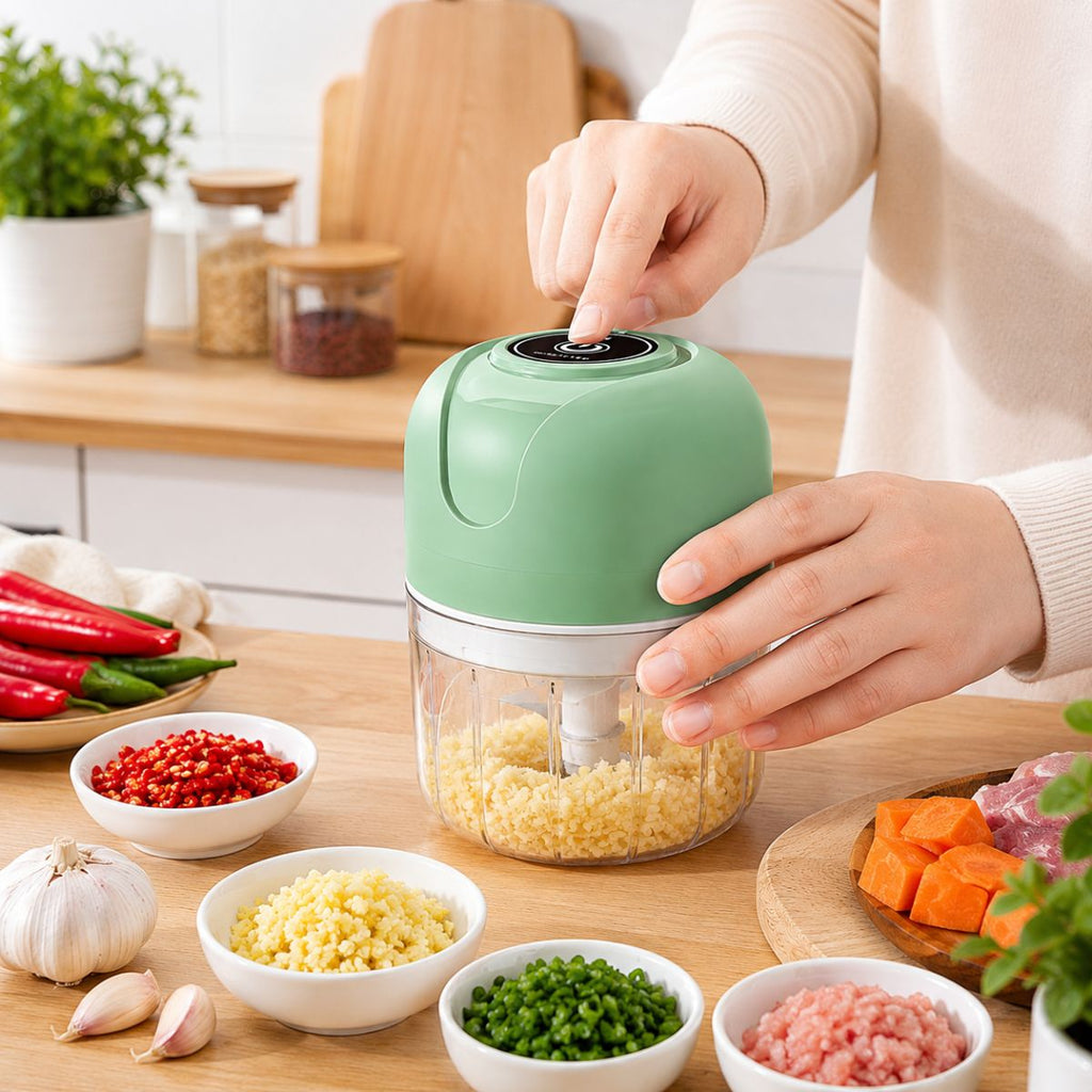 Mini Processador Elétrico de Alimentos Recarregável - XDX-1091-D5-Verde