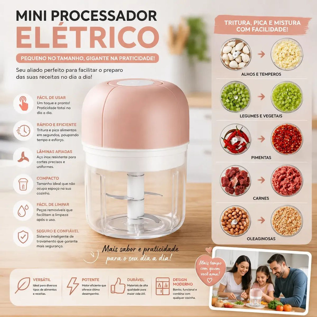 Mini Processador Elétrico de Alimentos Recarregável - XDX-1091-D5