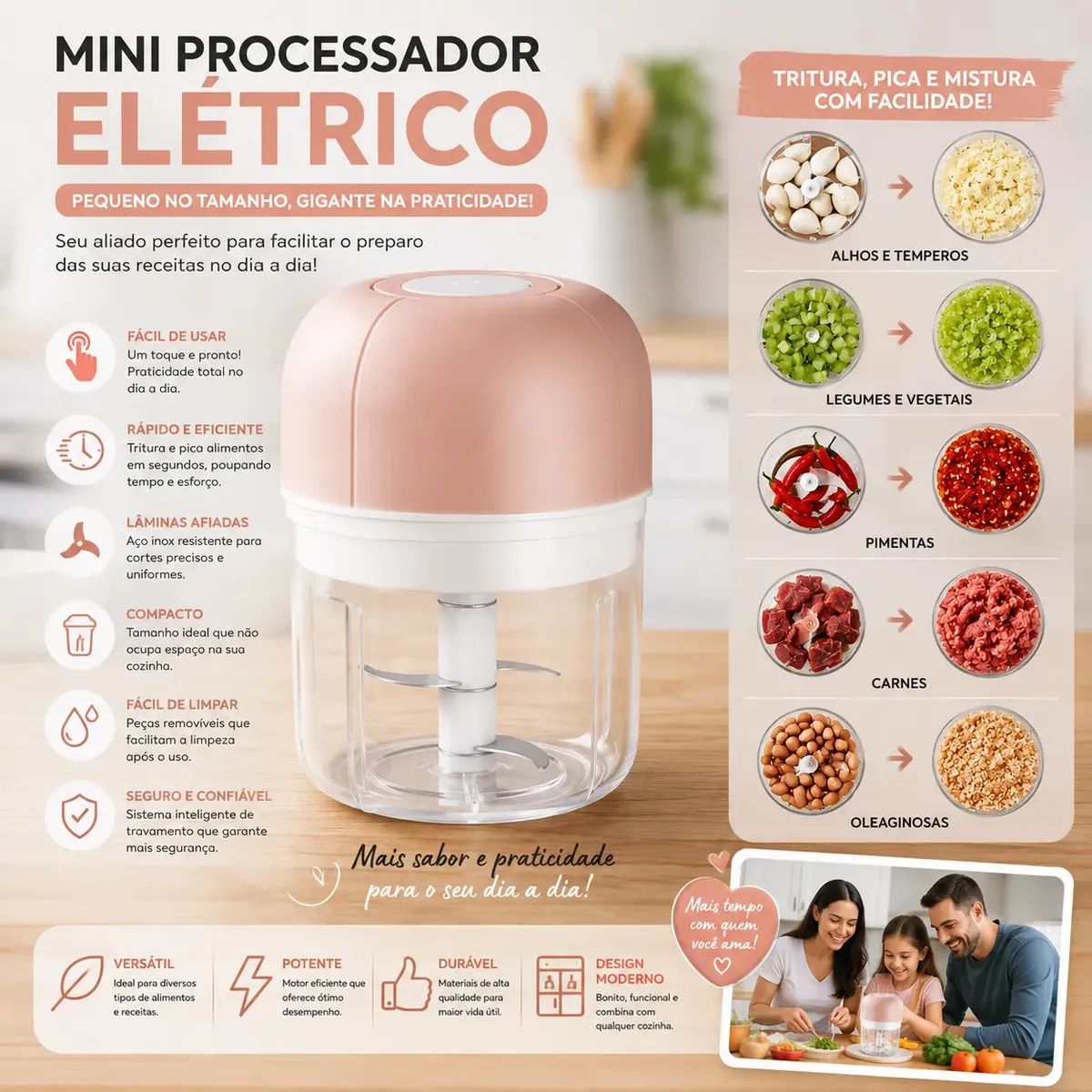 Mini Processador Elétrico de Alimentos Recarregável - XDX-1091-D5
