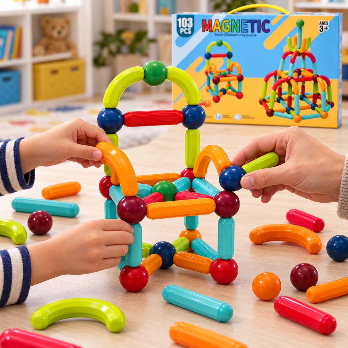 Blocos de Montar Magnéticos Bolas e Bastões Kit 103 peças - UPPER1130