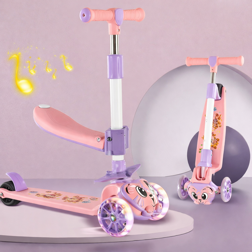 O Patinete Infantil 3 Rodas Tigre Rosa - Com Assento - AA00022