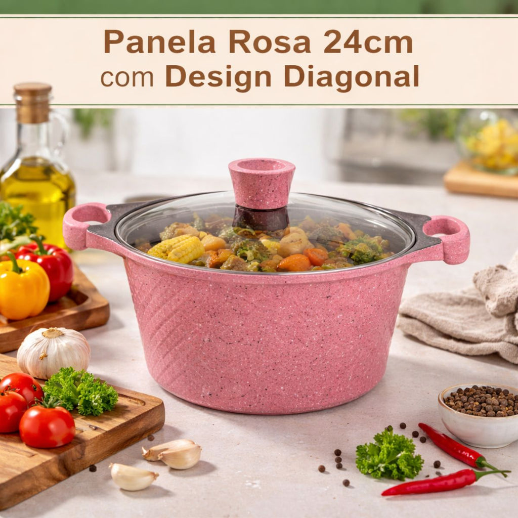 Panela Caçarola 24cm Antiaderente com Tampa de Vidro - CPN0026