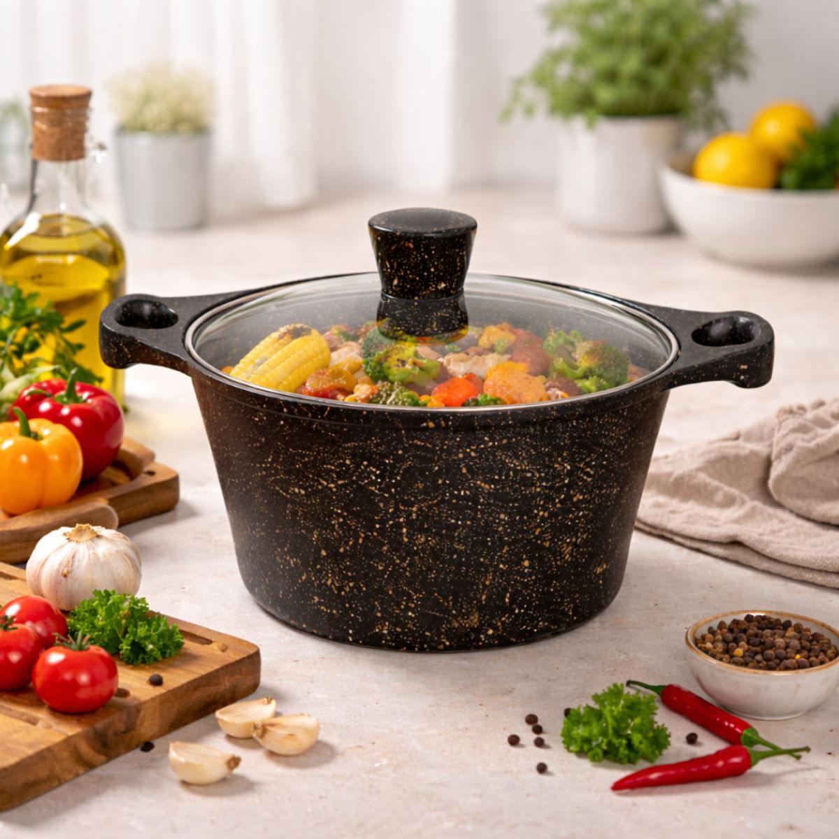 Panela Caçarola 24cm Antiaderente com Tampa de Vidro - CPN0026