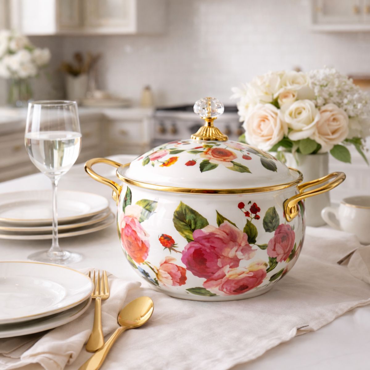 Panela Esmaltada com Estampa Floral Retrô - 1114