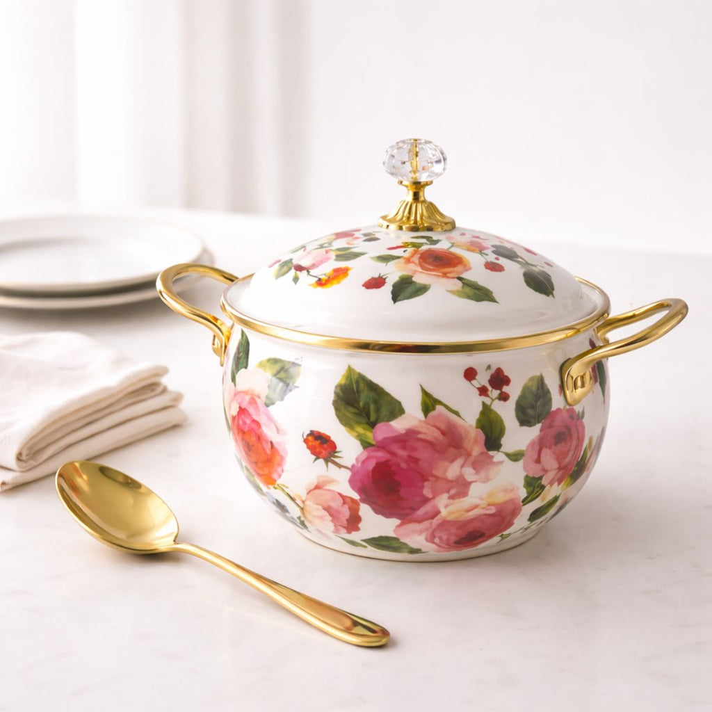 Panela Esmaltada com Estampa Floral Retrô - 1114
