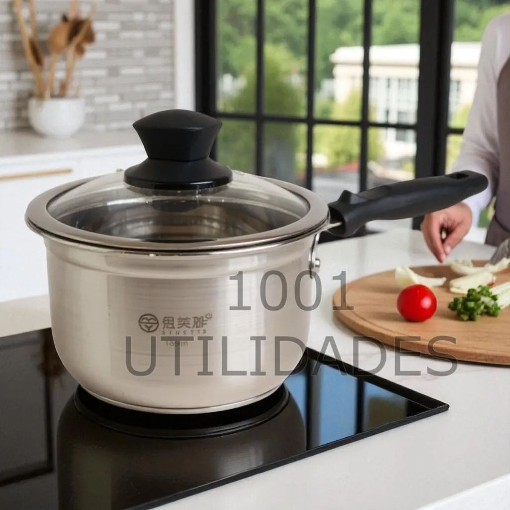 Panela Inox com Cabo Longo e Tampa de Vidro - XC-70943