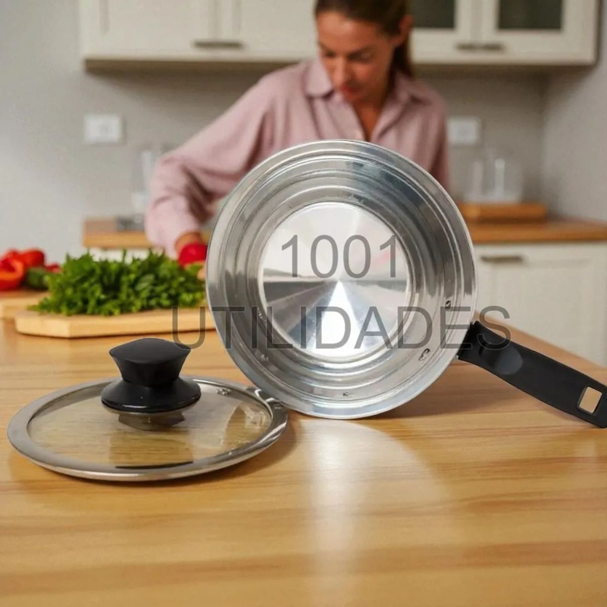 Panela Inox com Cabo Longo e Tampa de Vidro - XC-70943