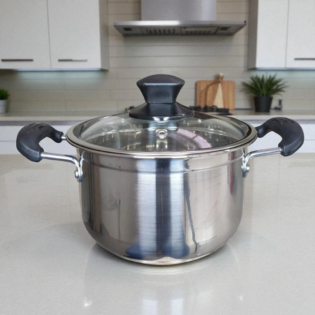 Panela de Aço Inox 24 cm com Tampa de Vidro e Alças Resistentes - XC-70942