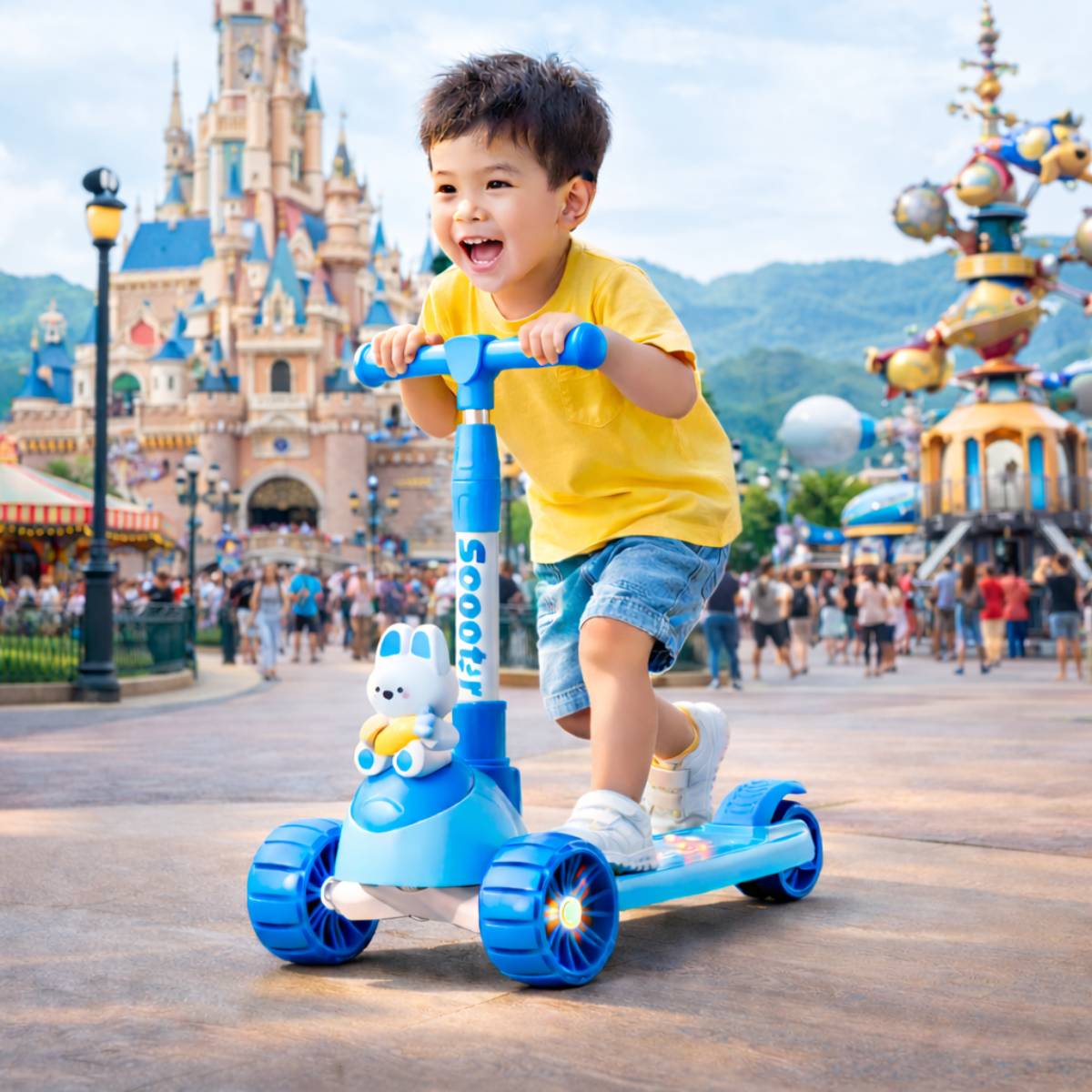 Patinete Coelhinho Azul Infantil com Luz E Som e Regulagem -  LUA601-001
