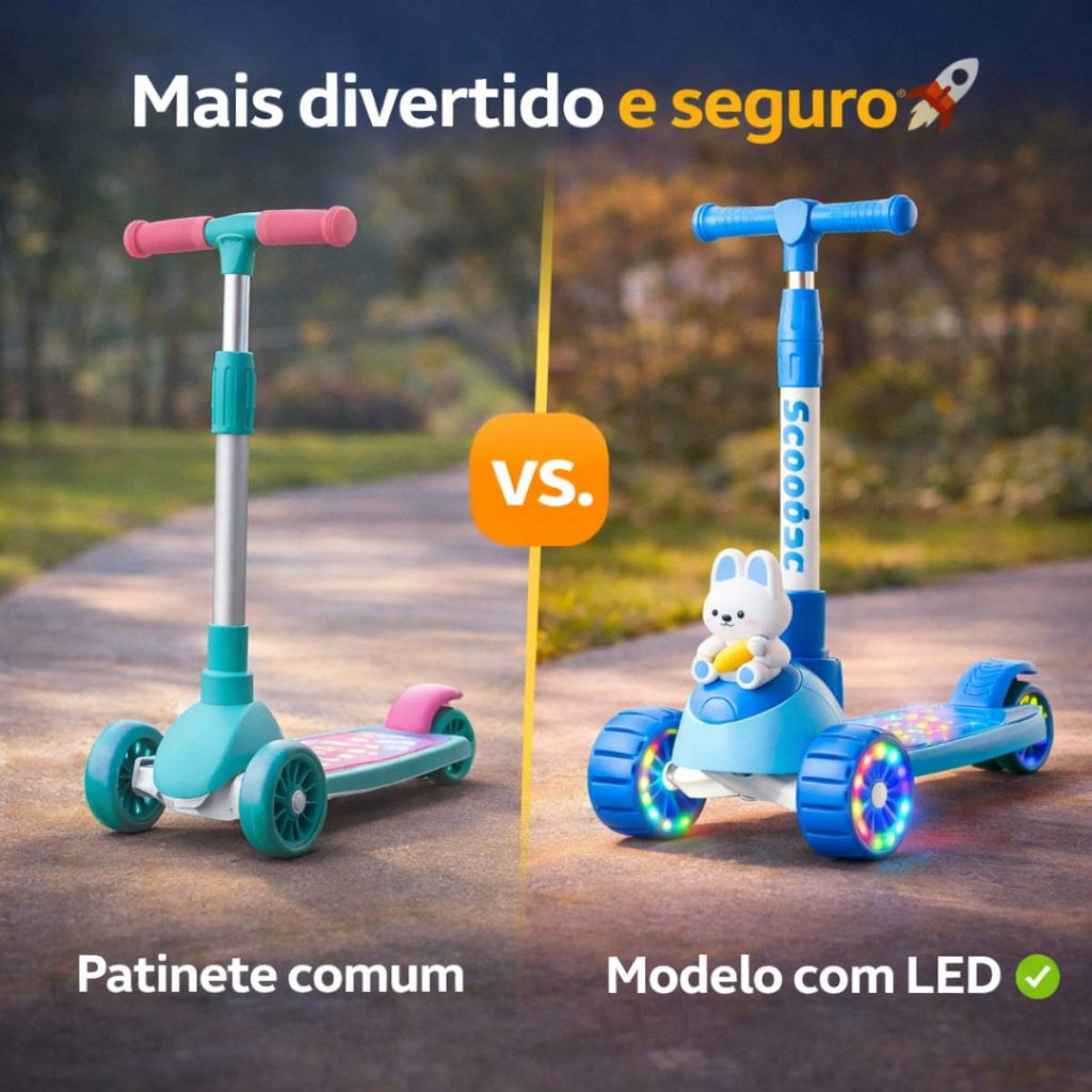 Patinete Coelhinho Azul Infantil com Luz E Som e Regulagem -  LUA601-001