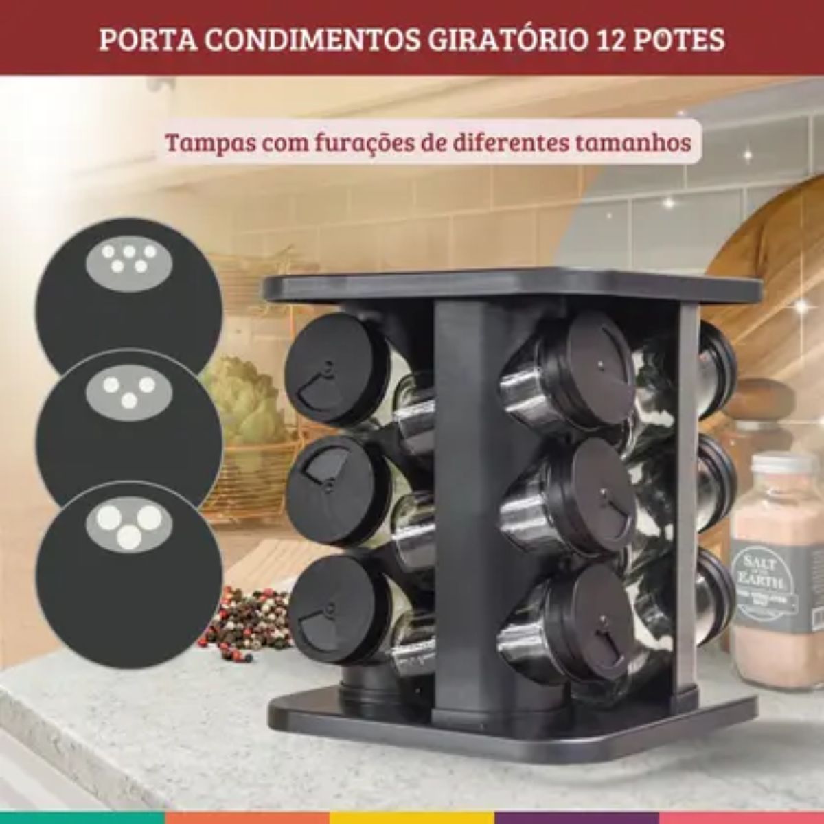 Porta Temperos Giratório com 12 Potes Organizadores - IOF00004