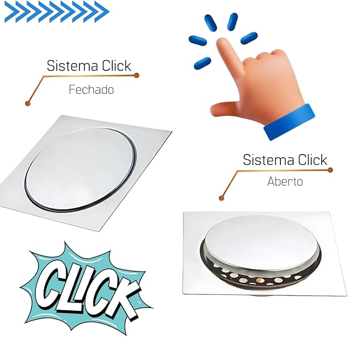 Ralo Click em Aço Inox Quadrado com Vedação Anti-Odor 15x15 - WJ-11B