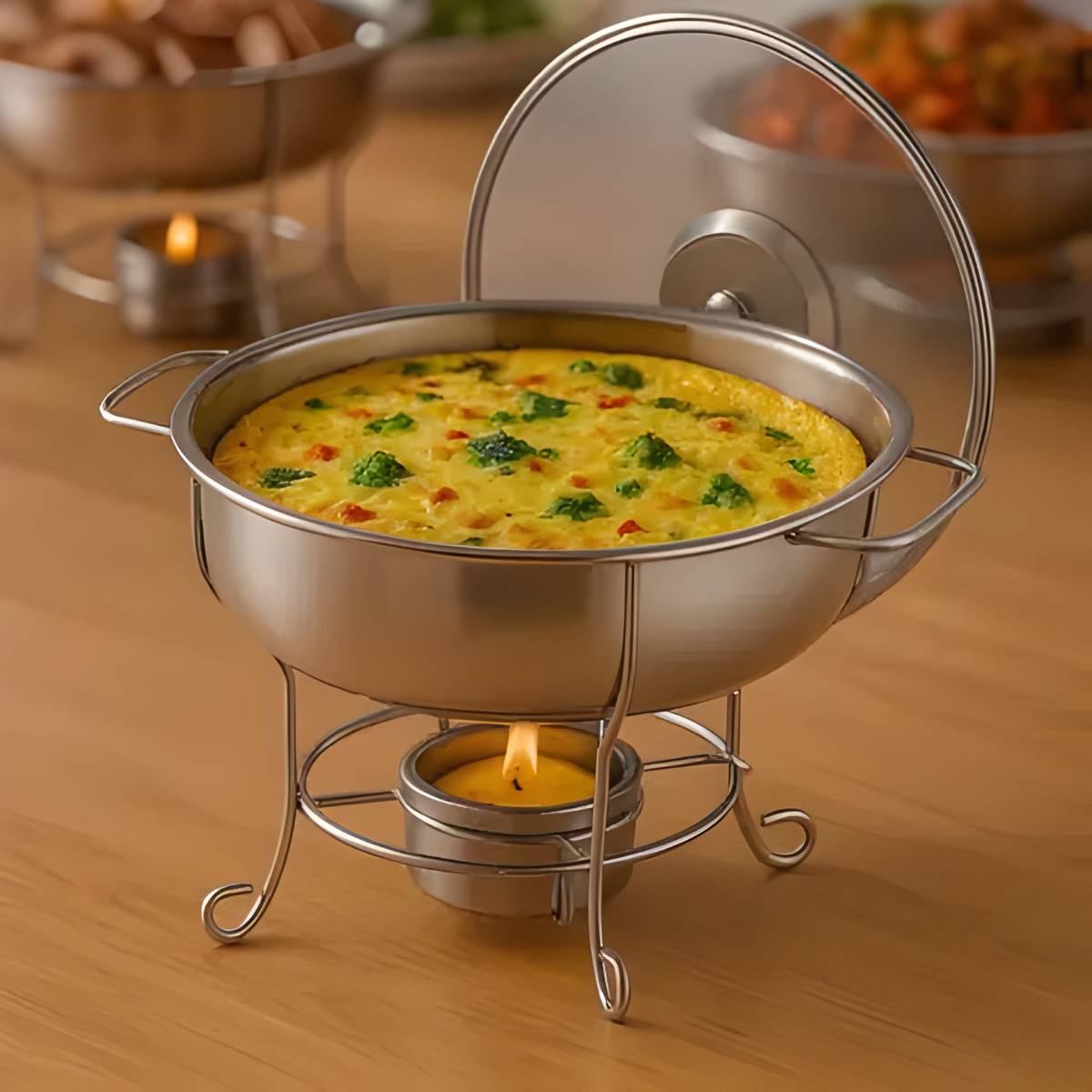 Rechaud RM Redondo em Aço Inox Banho Maria com Suporte 4L - XDX-910-0302