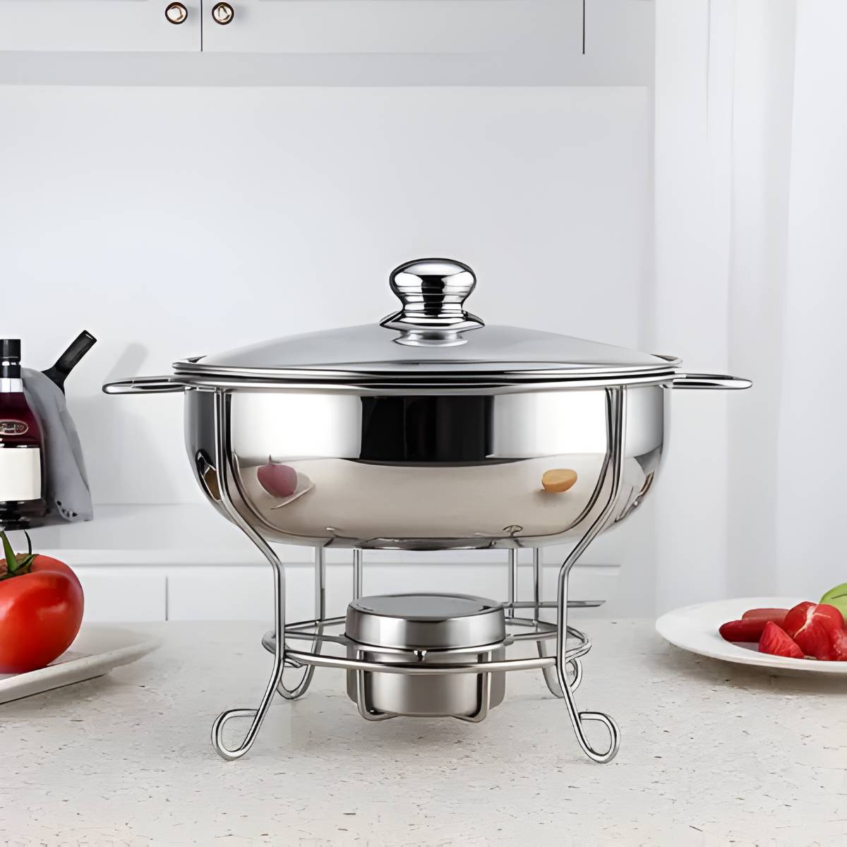 Rechaud RM Redondo em Aço Inox Banho Maria com Suporte 4L - XDX-910-0302