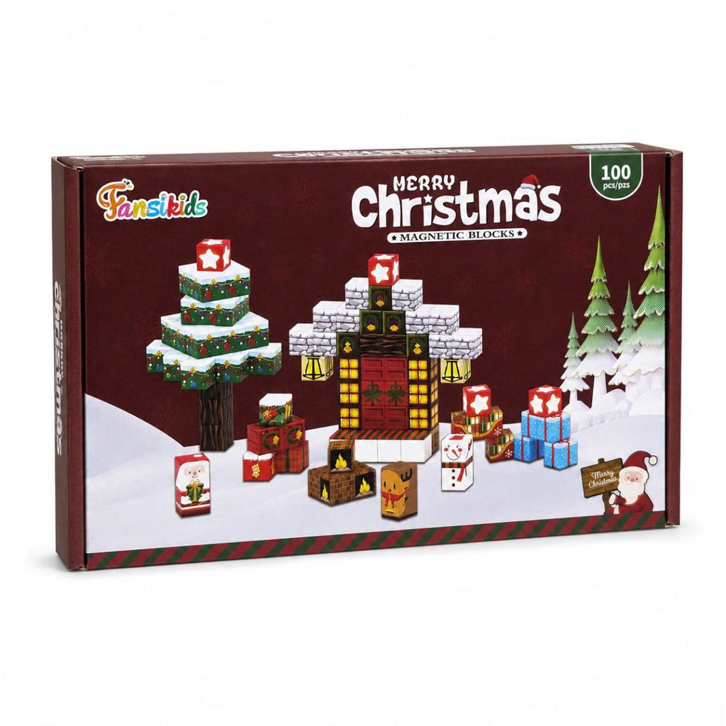 Kit Blocos de Montar Magnéticos Natalino 100 Peças Infantil - TW883-SR100