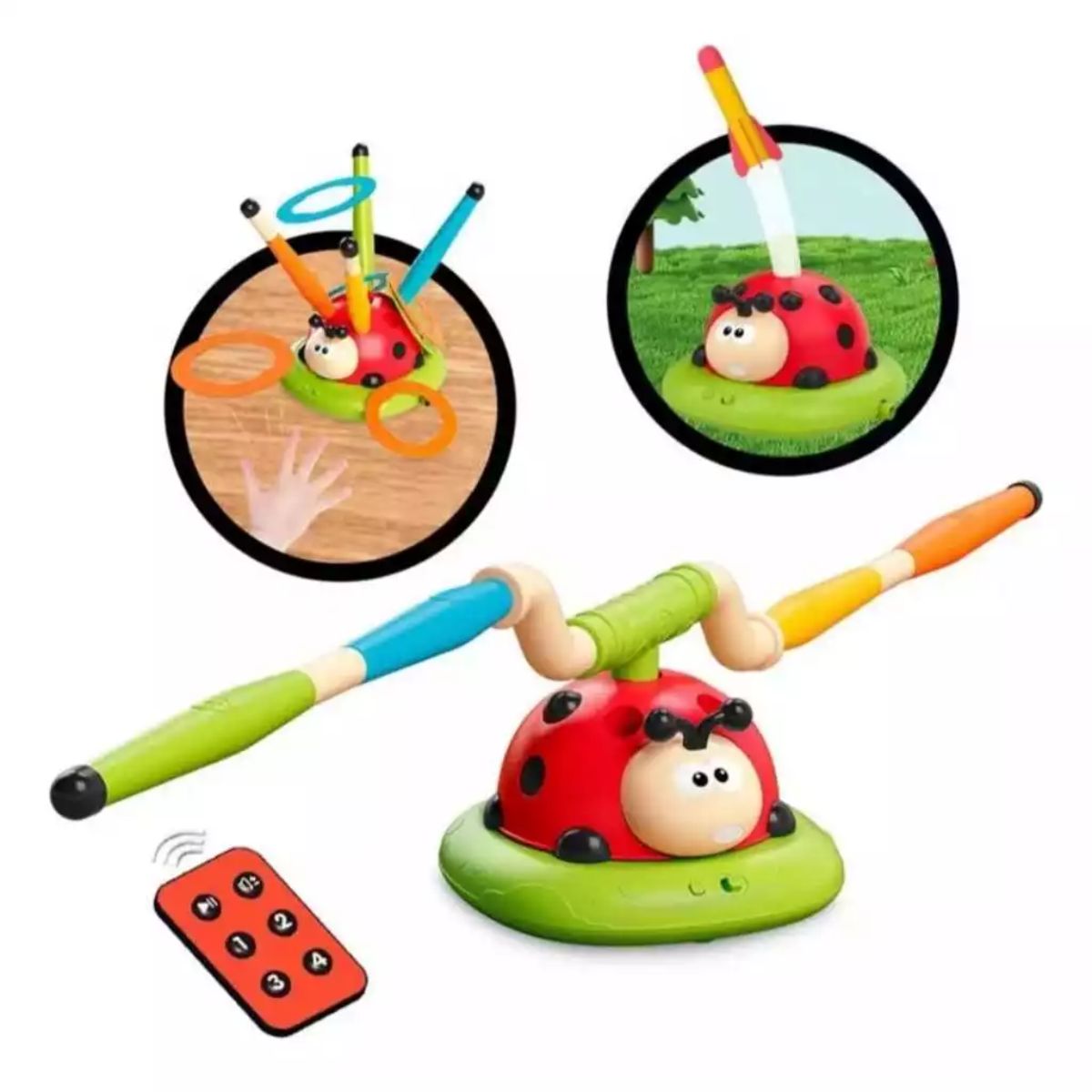 Brinquedo Infantil Educativo Joaninha 3 Em 1 Jogo Acerta Argola Foguete - TW884-1