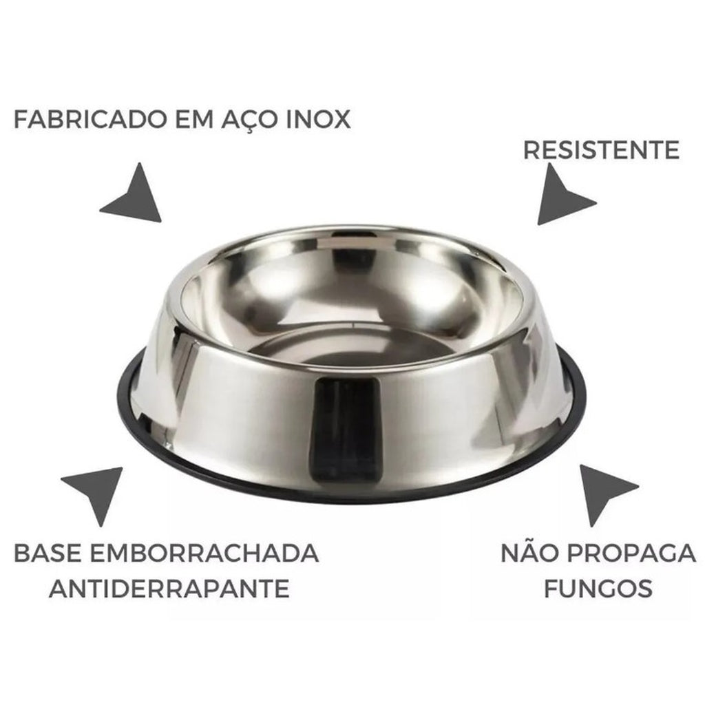 Vasilha Comedouro / Bebedouro em Aço Inox com Base Antiderrapante 18 cm - XDXGW10