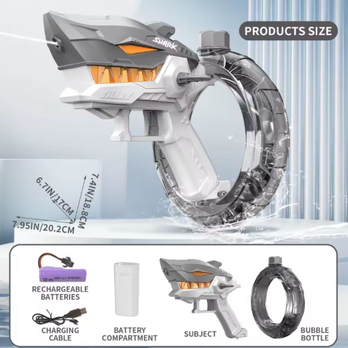 Brinquedo Pistola de Água Tubarão Elétrica e Automática - BJG00010