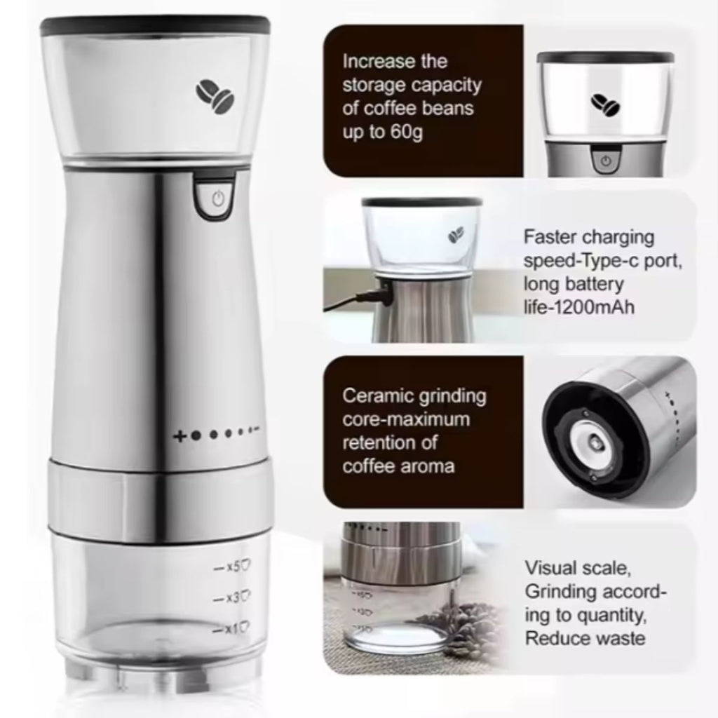 Moedor de Café Elétrico Portátil Recarregável USB Ajustável - LH-YMQ3