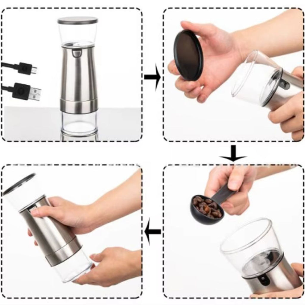 Moedor de Café Elétrico Portátil Recarregável USB Ajustável - LH-YMQ3