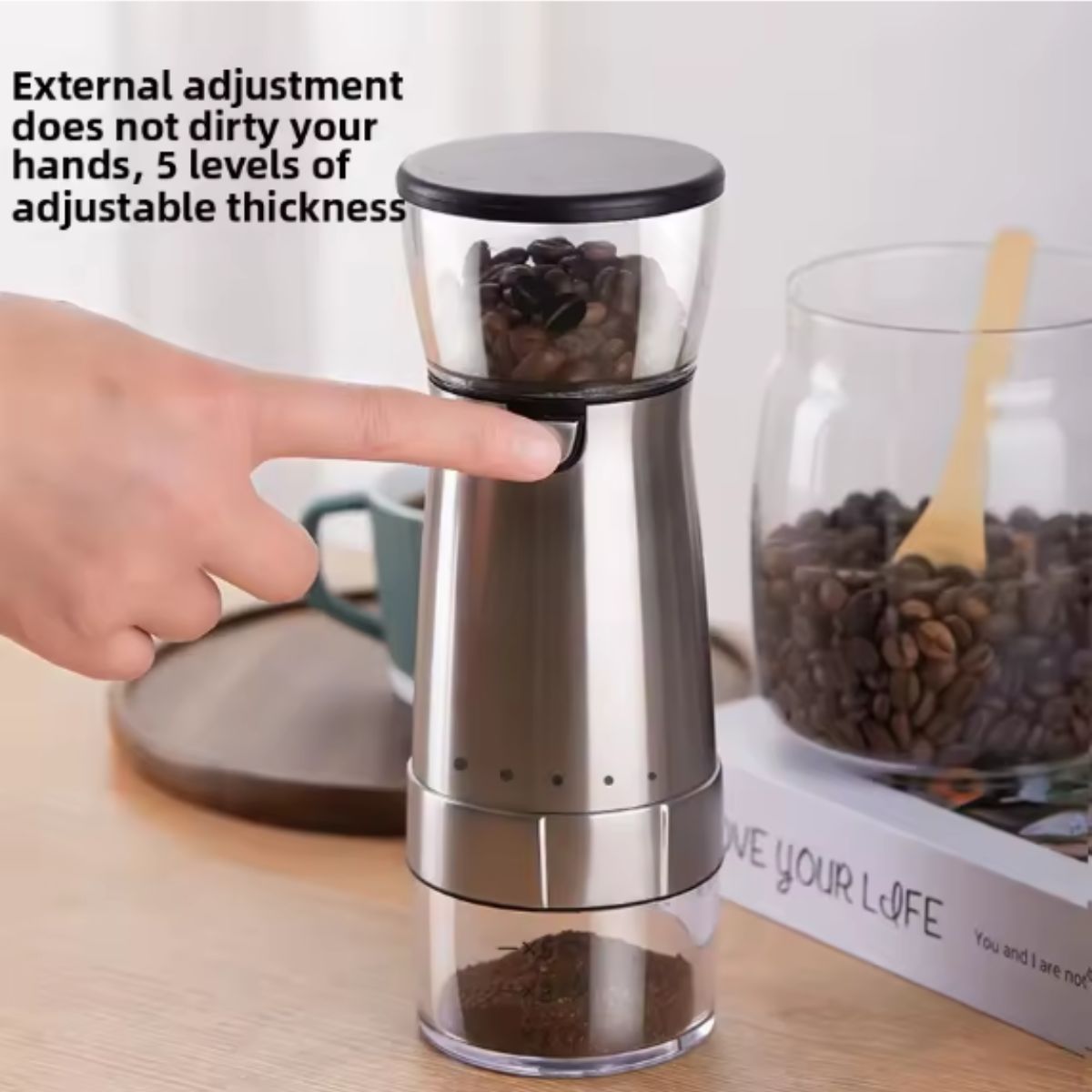 Moedor de Café Elétrico Portátil Recarregável USB Ajustável - LH-YMQ3