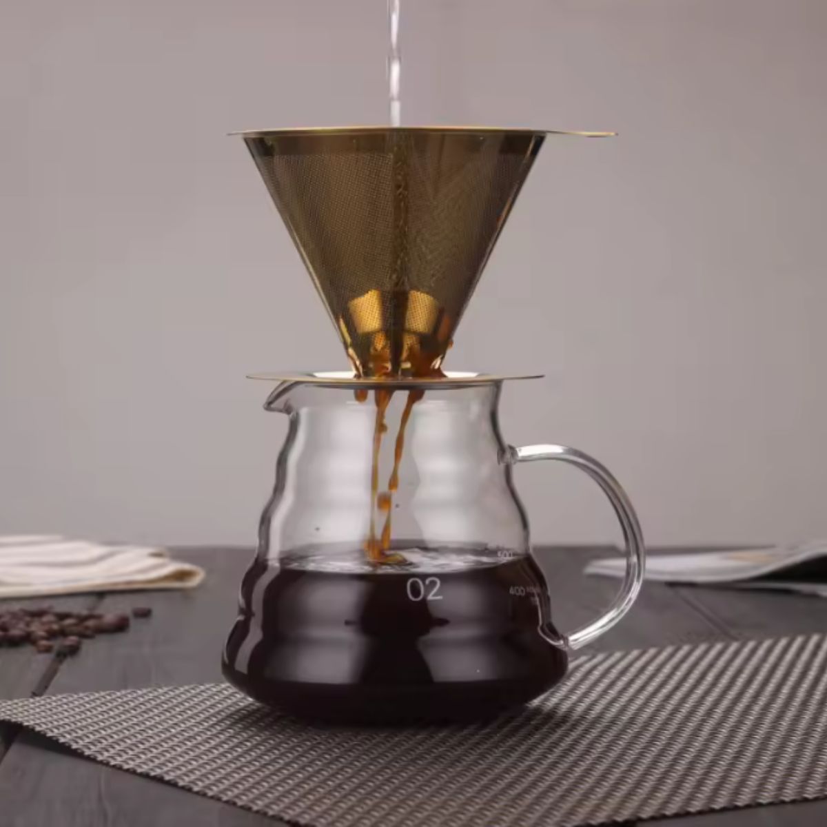 Filtro de Café Coador Inox Reutilizável Pour Over Dourado Grande - IBA00003/XDXLH22