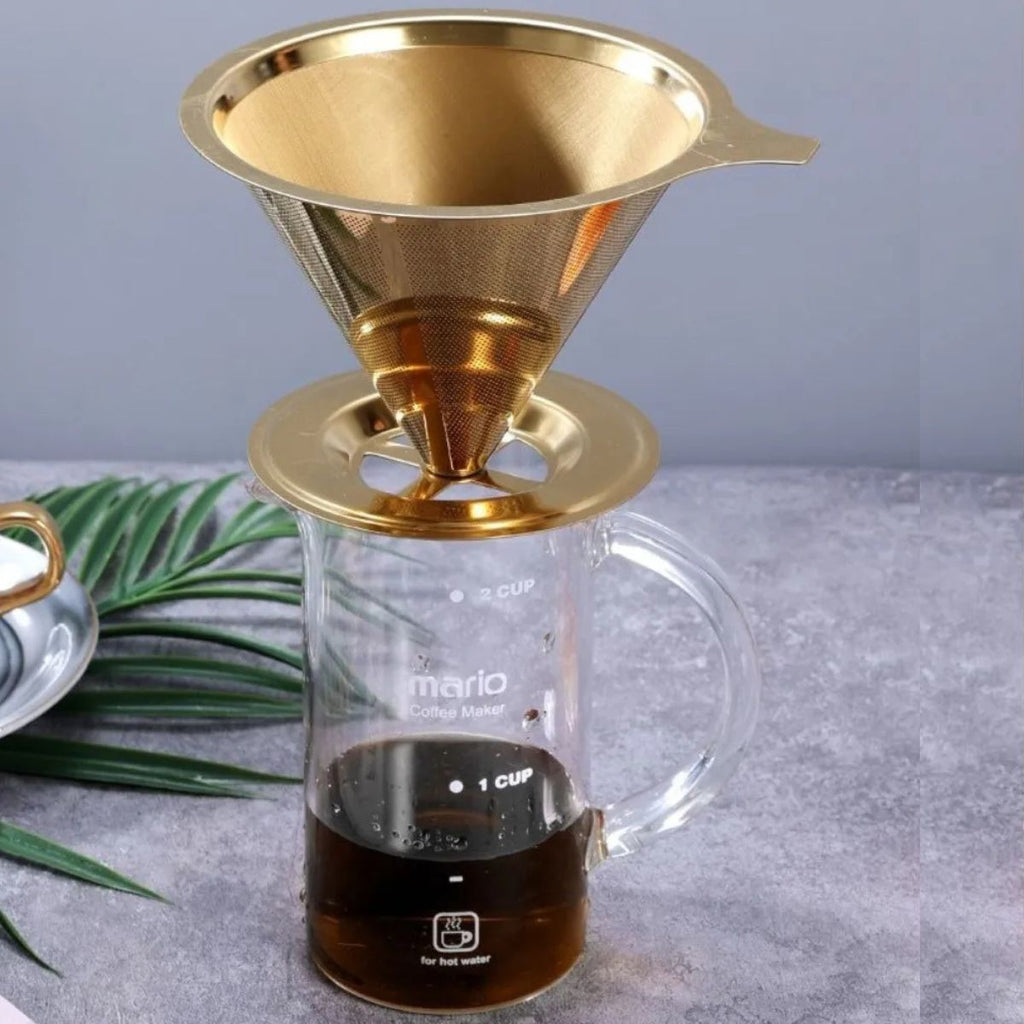 Filtro de Café Coador Inox Reutilizável Pour Over Dourado Grande - IBA00003/XDXLH22