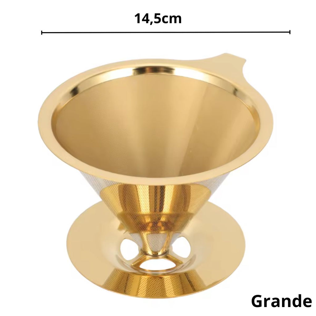Filtro de Café Coador Inox Reutilizável Pour Over Dourado Grande - IBA00003/XDXLH22