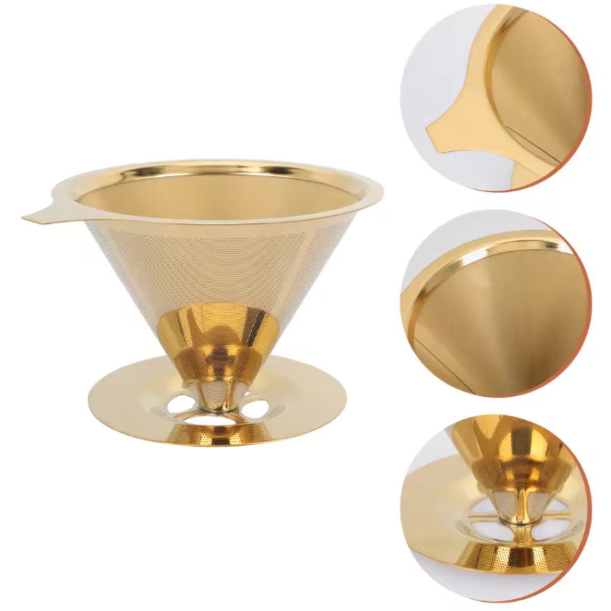 Filtro de Café Coador Inox Reutilizável Pour Over Dourado Grande - IBA00003/XDXLH22
