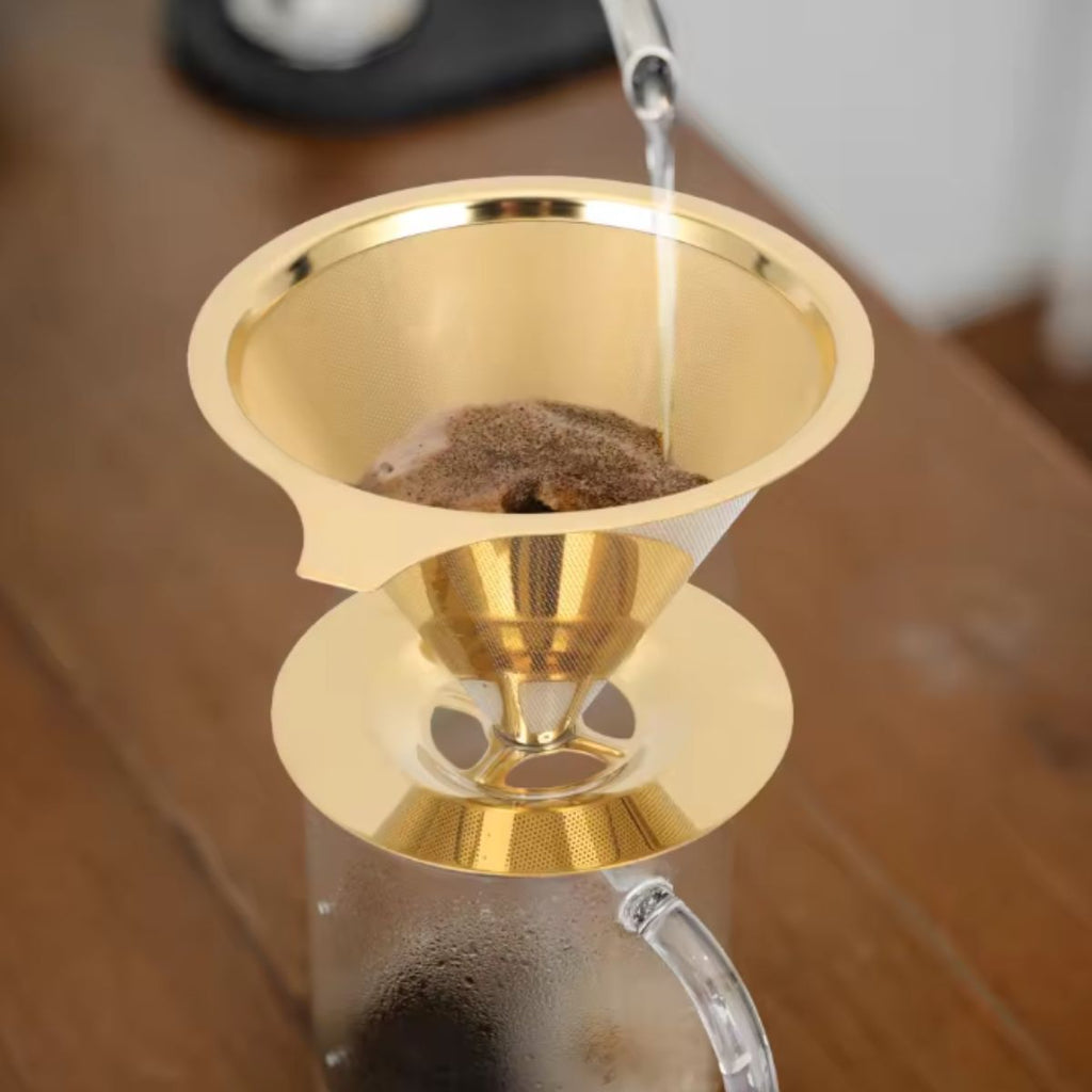 Filtro de Café Coador Inox Reutilizável Pour Over Dourado Grande - IBA00003/XDXLH22