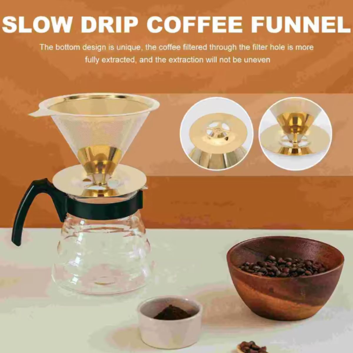 Filtro de Café Coador Inox Reutilizável Pour Over Dourado Grande - IBA00003/XDXLH22