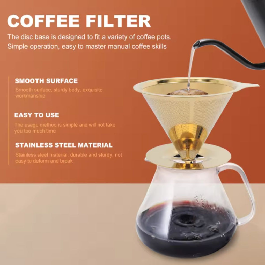 Filtro de Café Coador Inox Reutilizável Pour Over Dourado Grande - IBA00003/XDXLH22