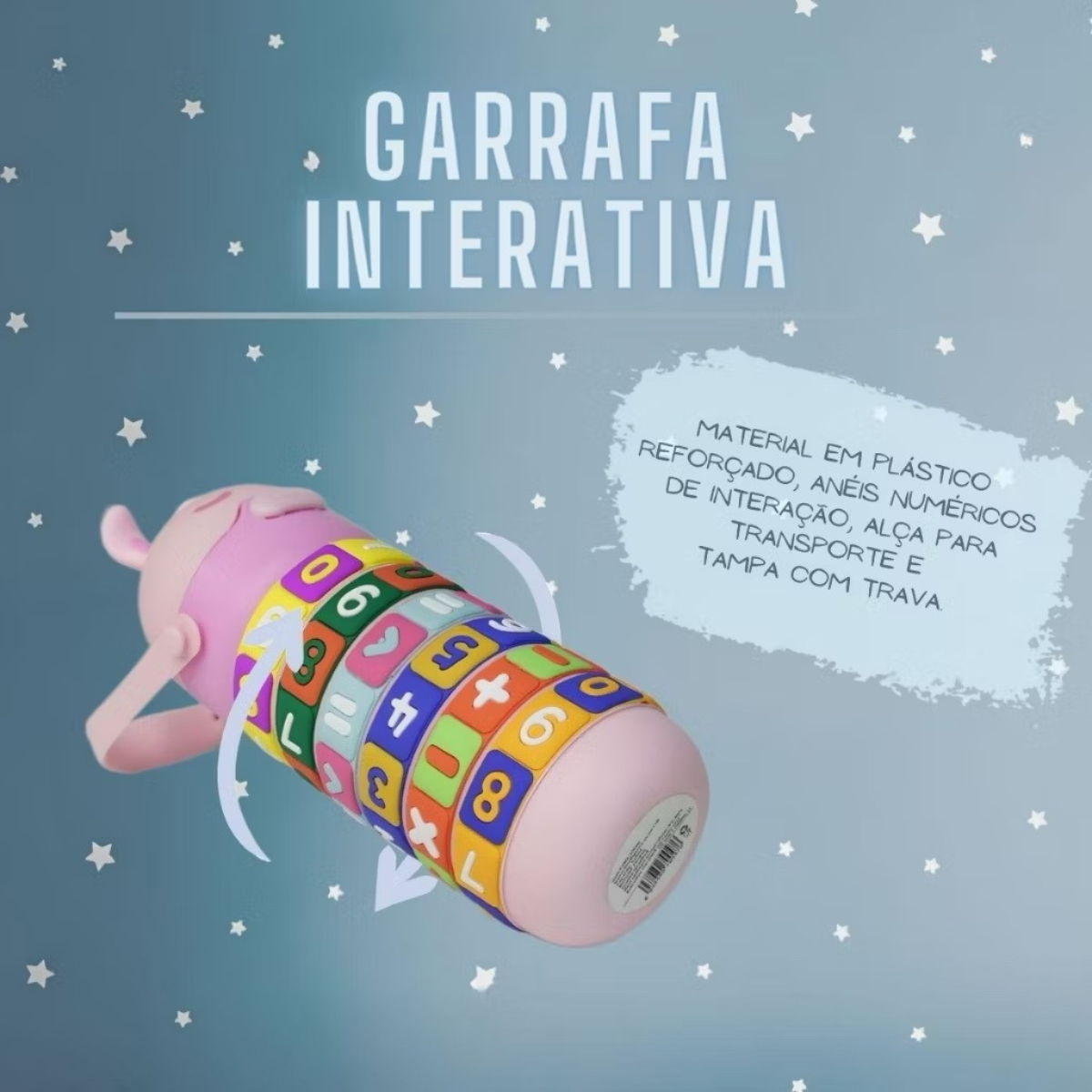 Garrafa Infantil Interativa 430ml com Contas Giratórias e Números Educativos - IOD00050